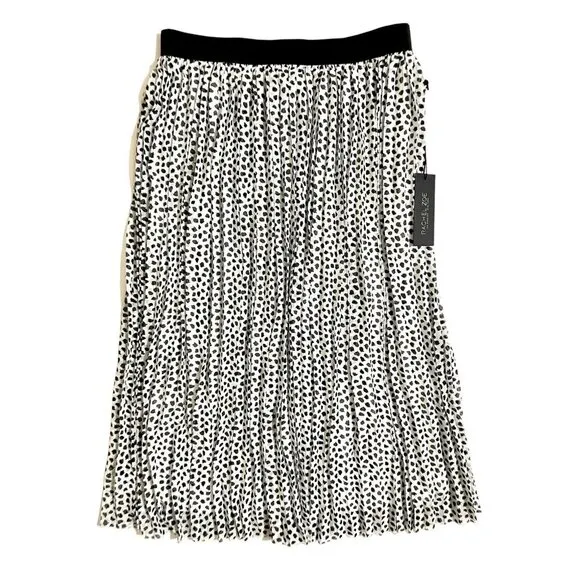 Rachel Zoe Black And White Splatter Print Midi Chiffon Skirt SZ L NWT