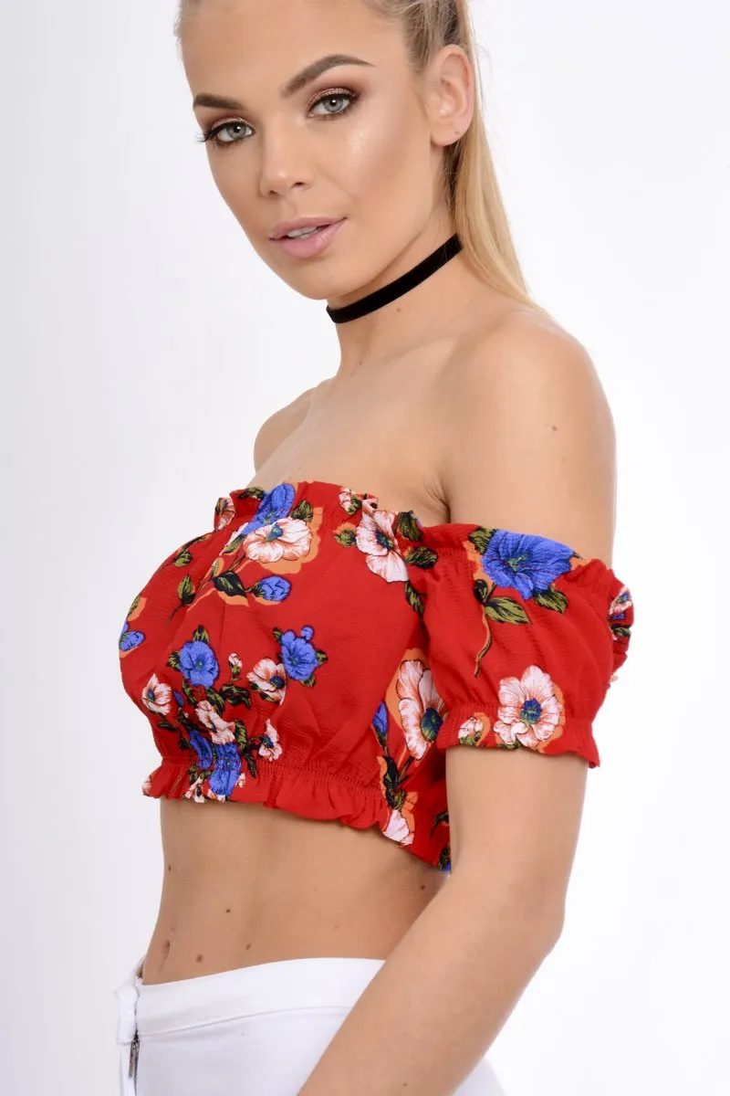 Red Bardot Gypsy Crop Top - Valentina