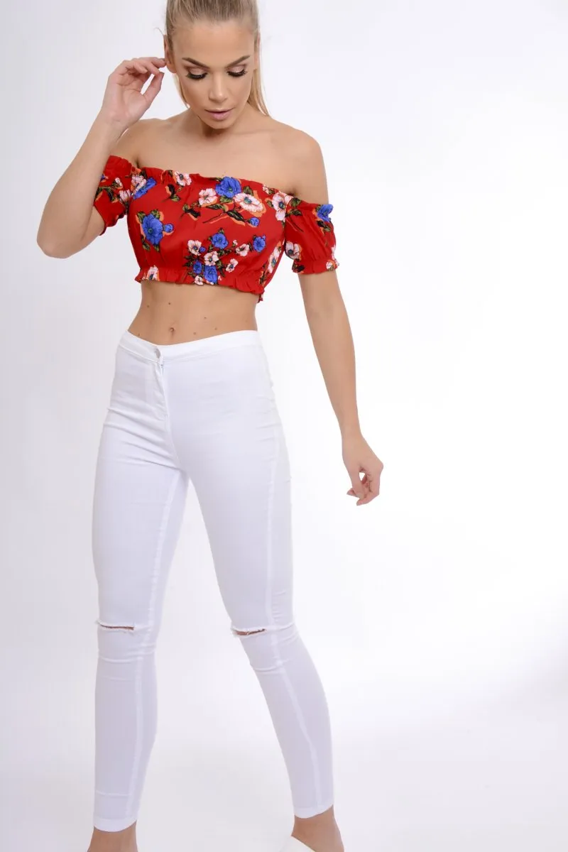 Red Bardot Gypsy Crop Top - Valentina