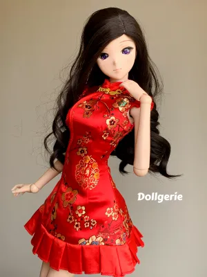 Red Oriental Neck Embroidery Skater Dress