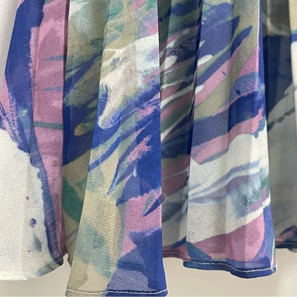 Reiss Pleated Blue Watercolor A-Line Skirt Size 4