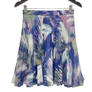 Reiss Pleated Blue Watercolor A-Line Skirt Size 4