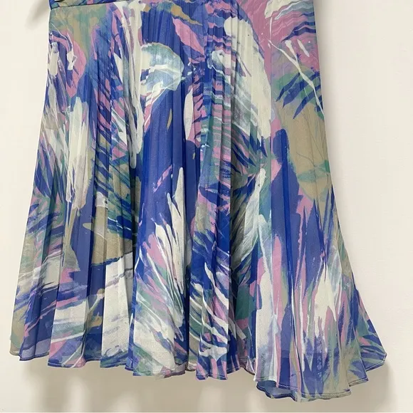 Reiss Pleated Blue Watercolor A-Line Skirt Size 4