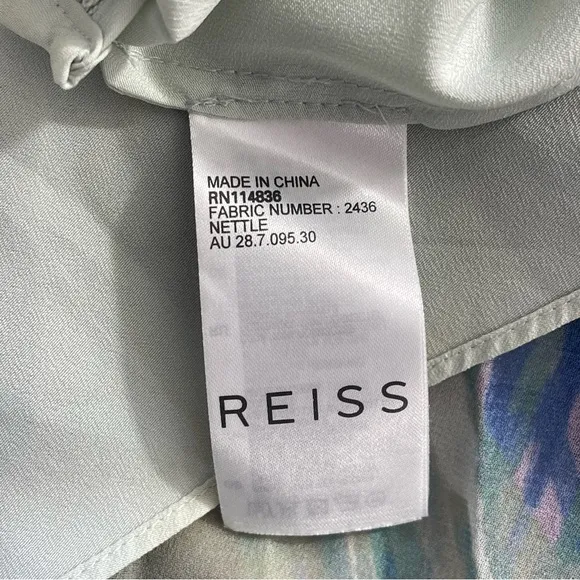 Reiss Pleated Blue Watercolor A-Line Skirt Size 4