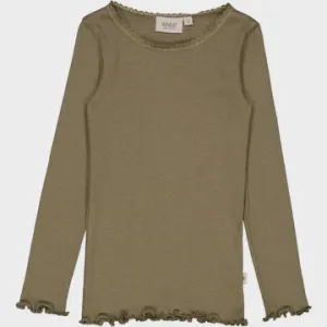 Rib T-Shirt Lace Long Sleeve in Dry Pine