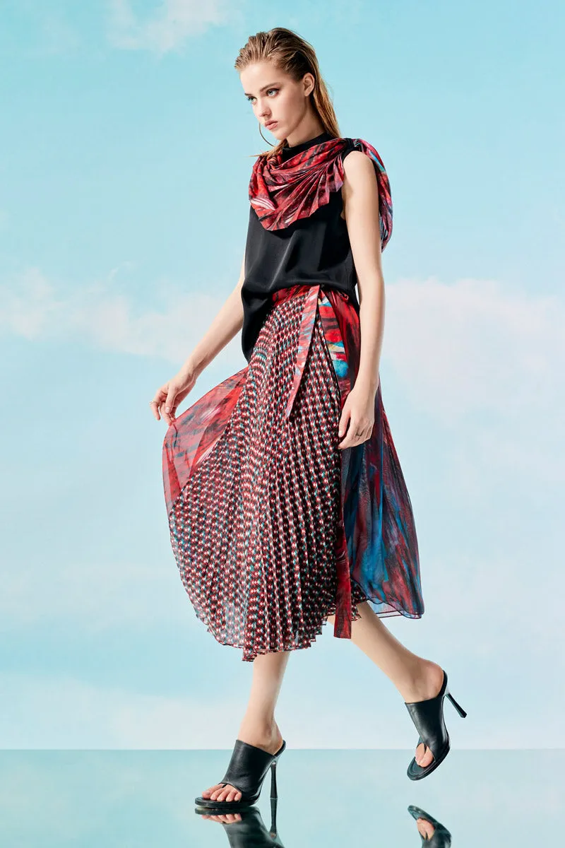 Rising Phoenix Pleated Wrap Skirt