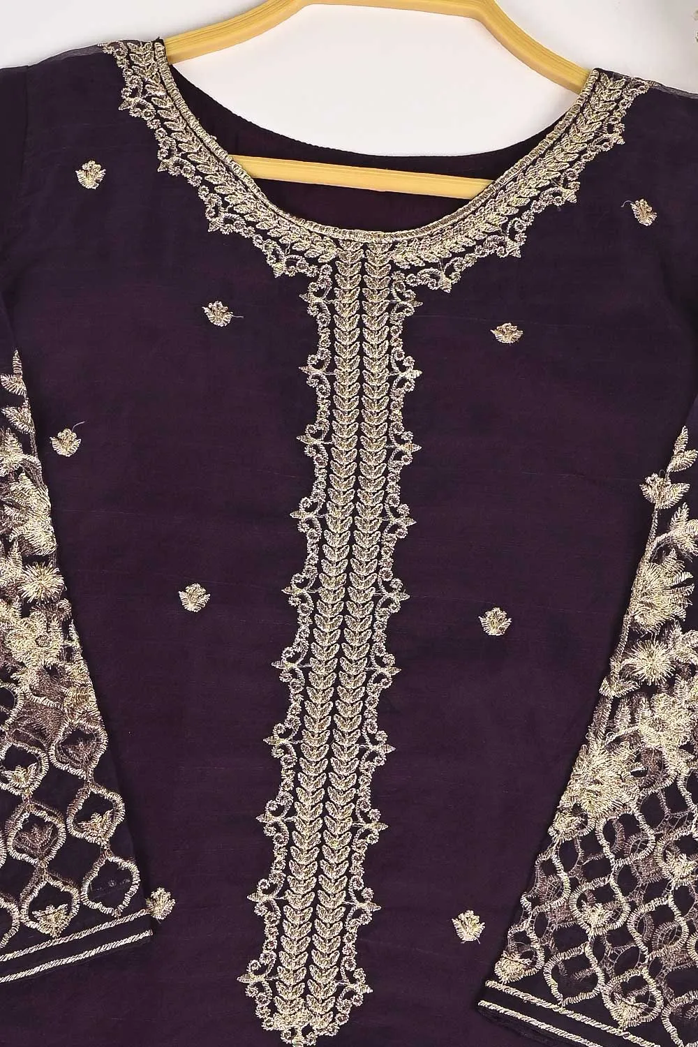 RTW-161-Purple - 3Pc Stitched Organza Embroidered Dress