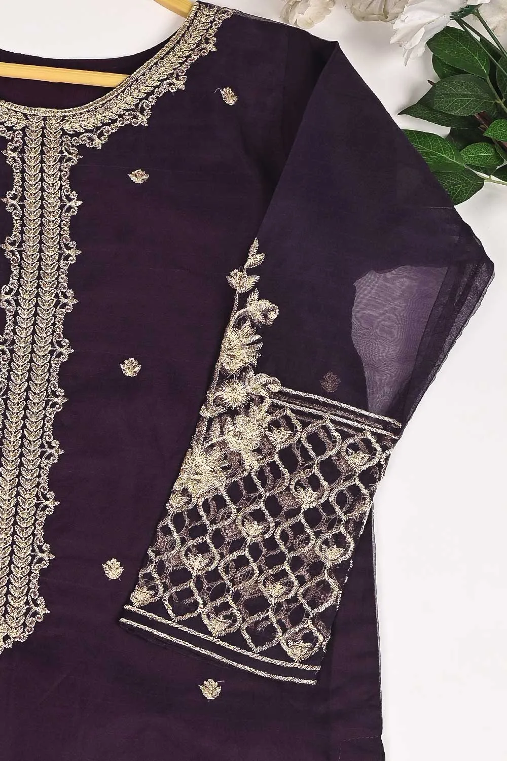 RTW-161-Purple - 3Pc Stitched Organza Embroidered Dress