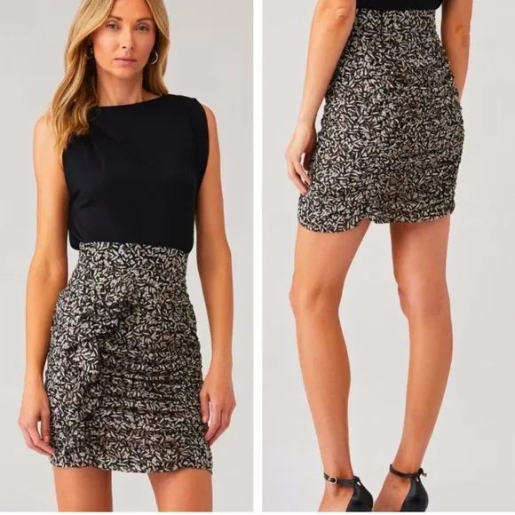 SABINA MUSAYEV Rima Revolve Floral Black Ruffle Mini Skirt Small