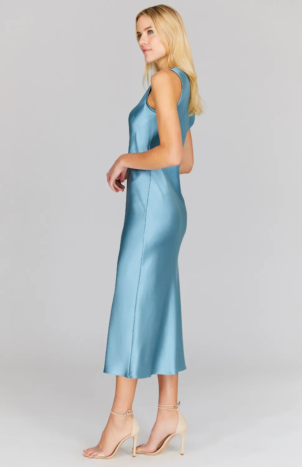 Satin Crew Neck Bias Dress