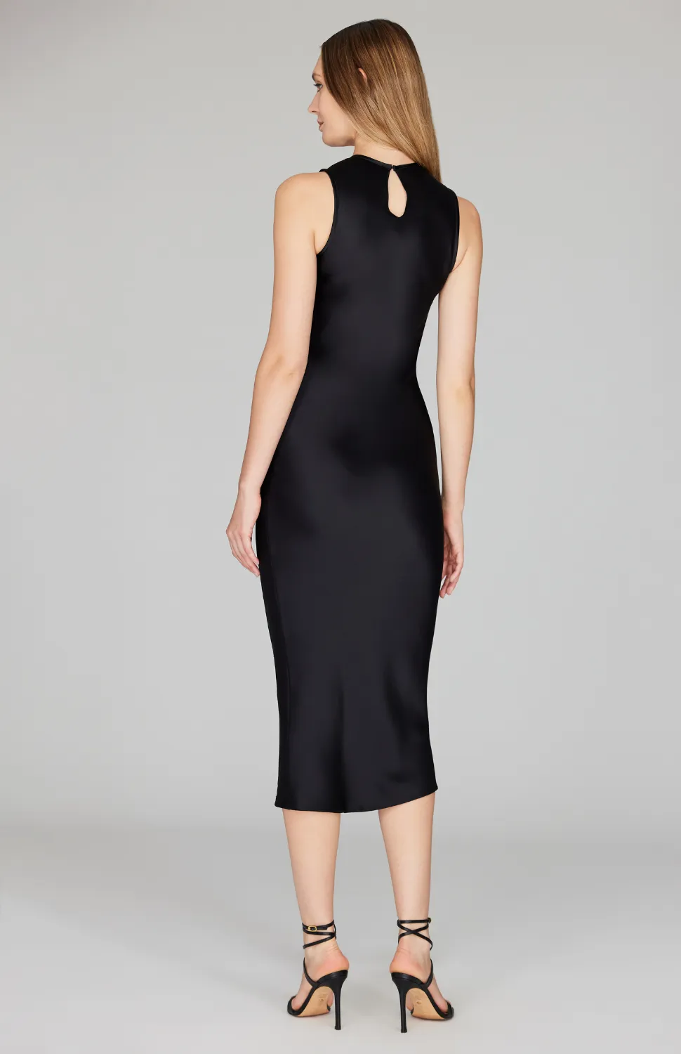 Satin Crew Neck Bias Dress