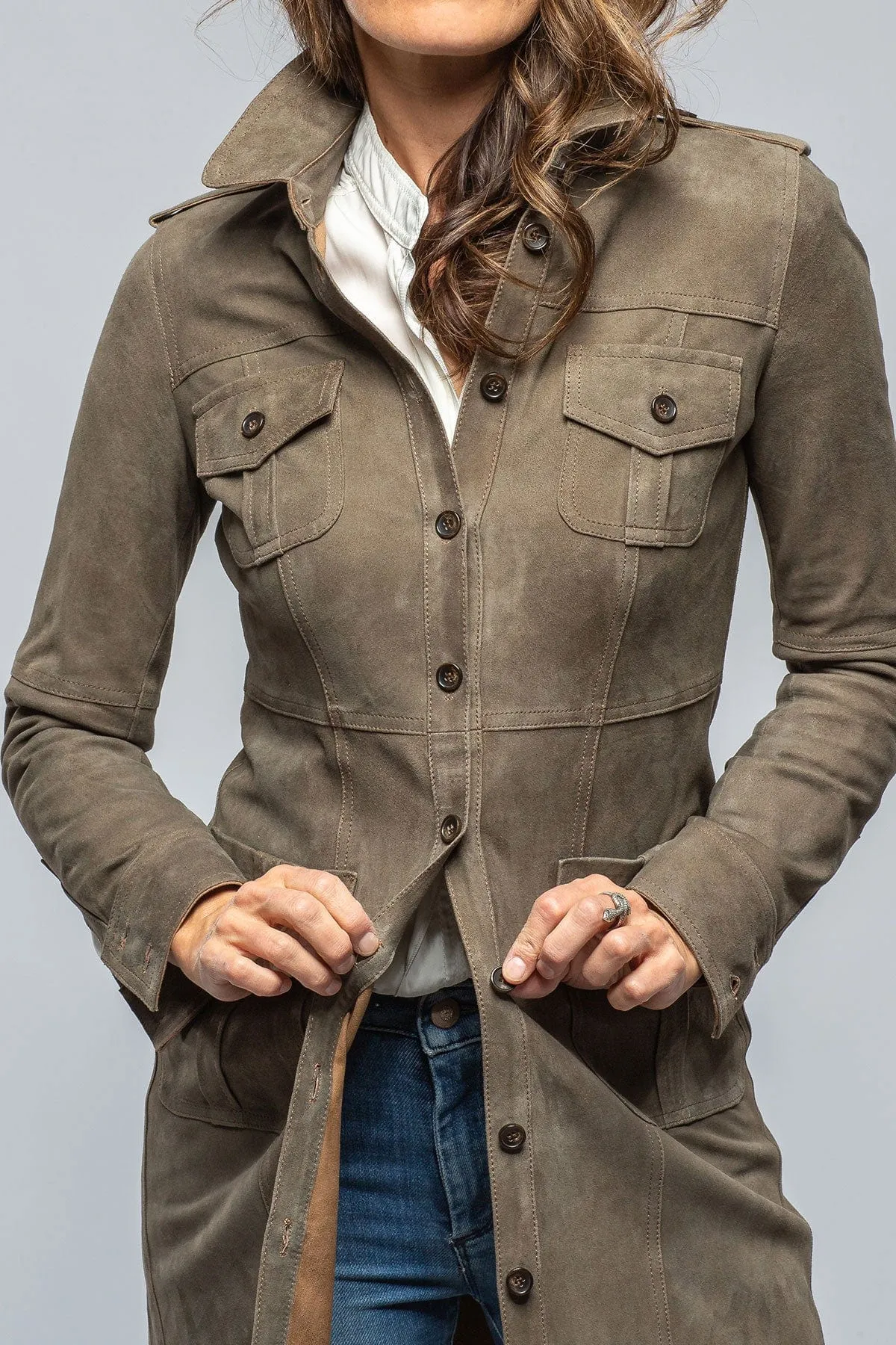 Savannah Long Leather Shirt/Dress in Stone