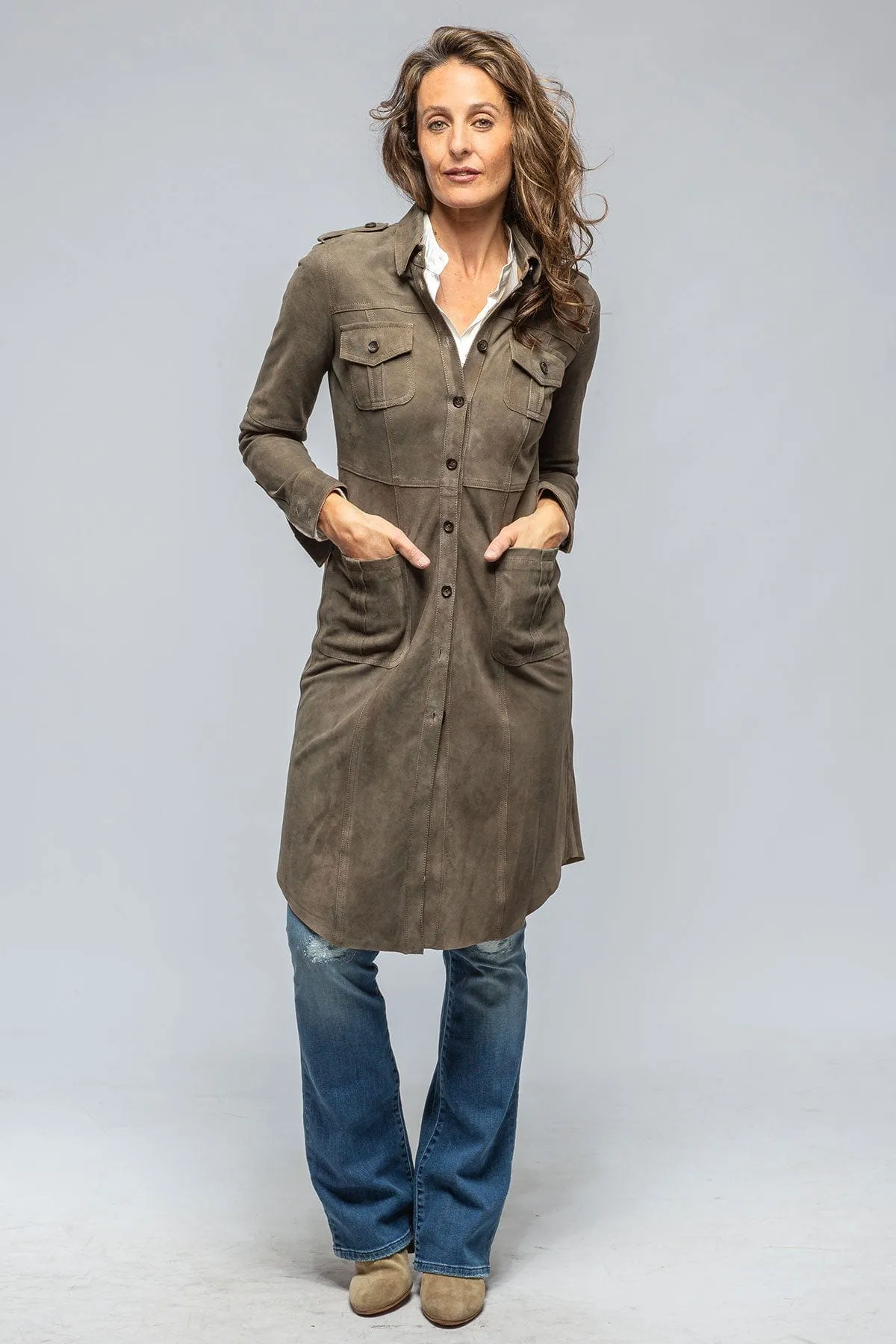 Savannah Long Leather Shirt/Dress in Stone