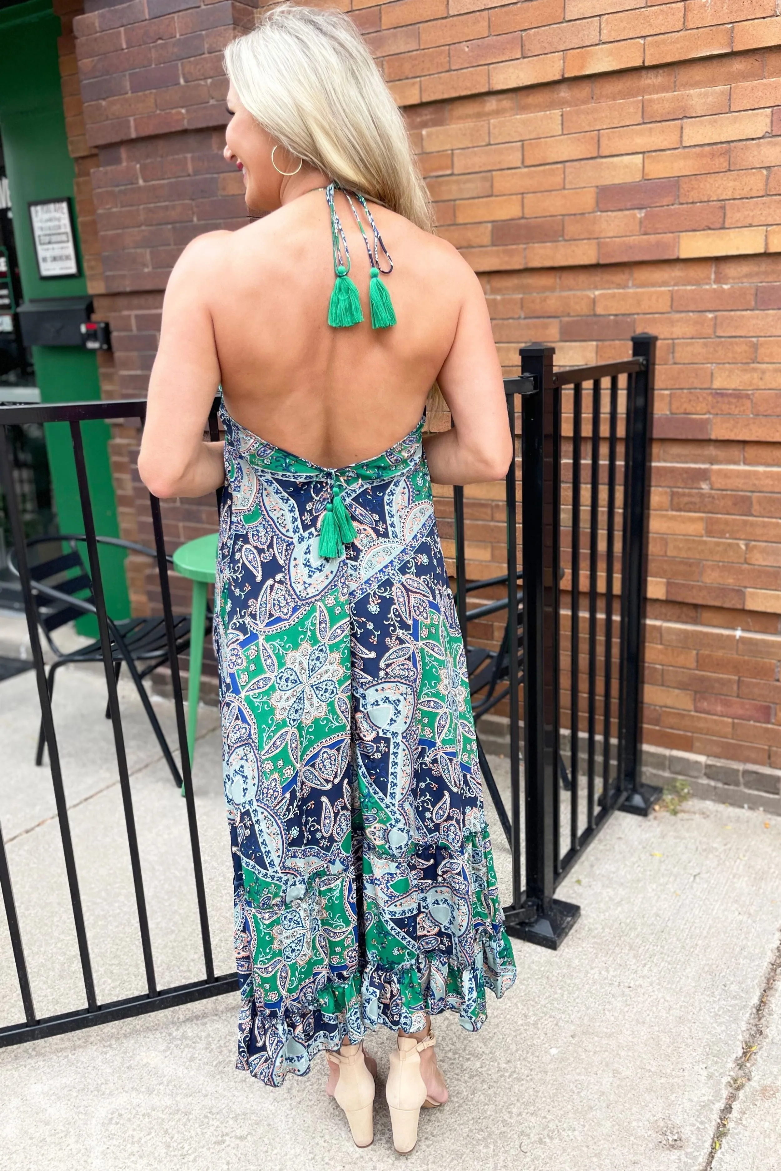 Scarf Print Halter Neck Maxi Dress