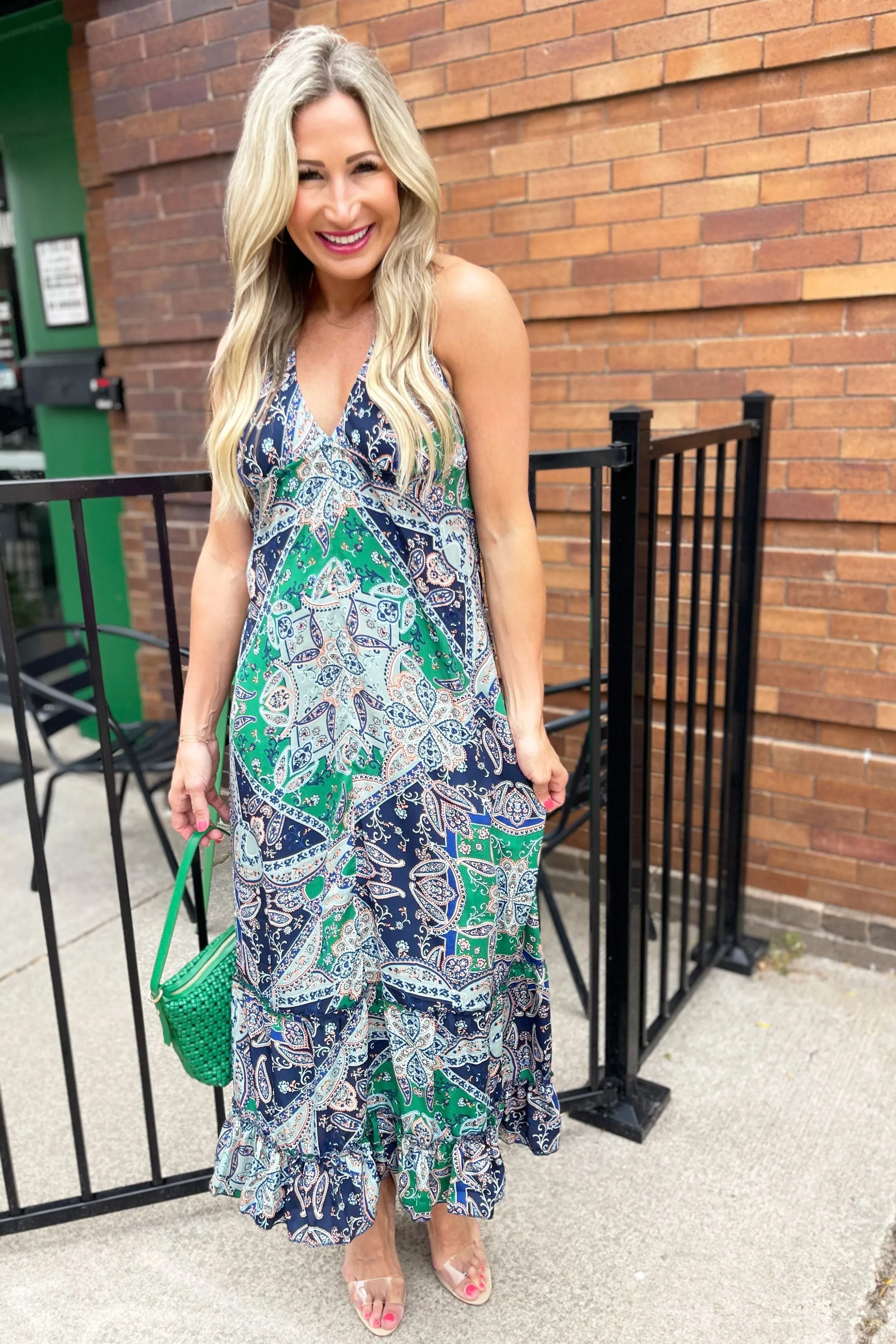Scarf Print Halter Neck Maxi Dress