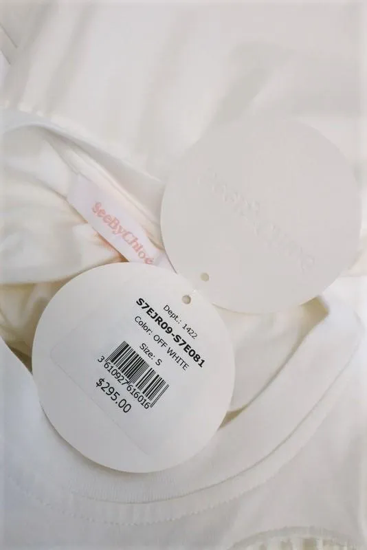 See by Chloe Drawstring T-Shirt Dress White Embroidered Cotton Size Small NEW