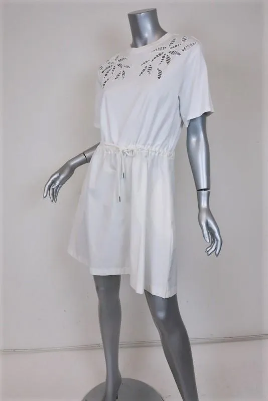 See by Chloe Drawstring T-Shirt Dress White Embroidered Cotton Size Small NEW