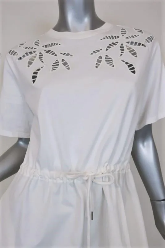 See by Chloe Drawstring T-Shirt Dress White Embroidered Cotton Size Small NEW