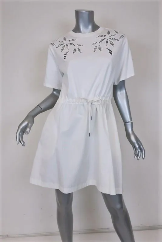 See by Chloe Drawstring T-Shirt Dress White Embroidered Cotton Size Small NEW