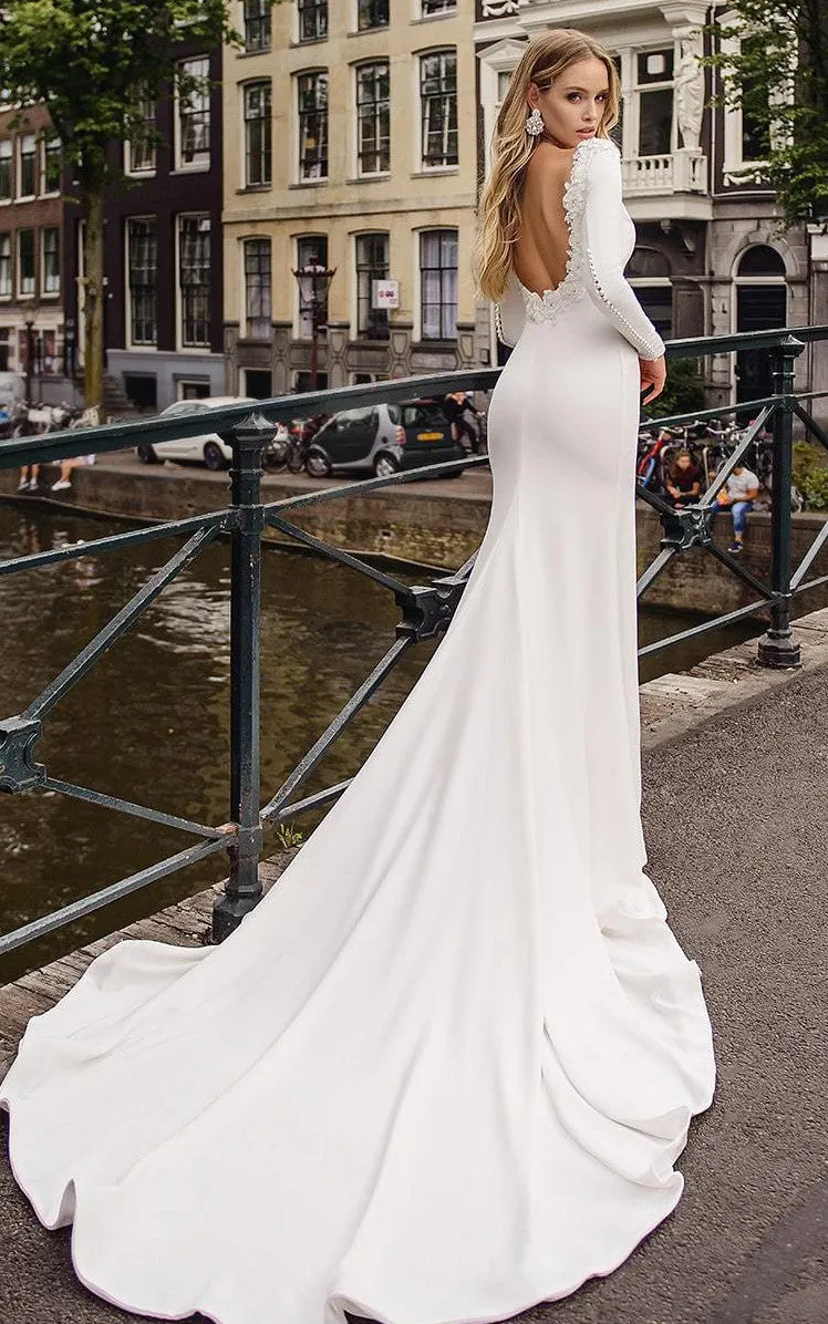 Sexy Bateau Mermaid Satin Court Train Wedding Dress with Beading-716056