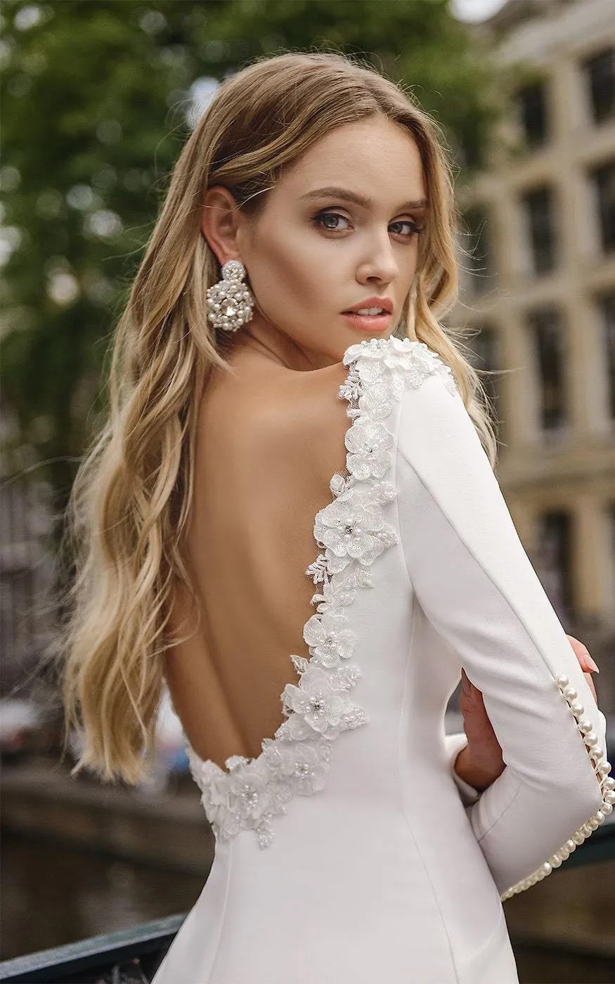 Sexy Bateau Mermaid Satin Court Train Wedding Dress with Beading-716056