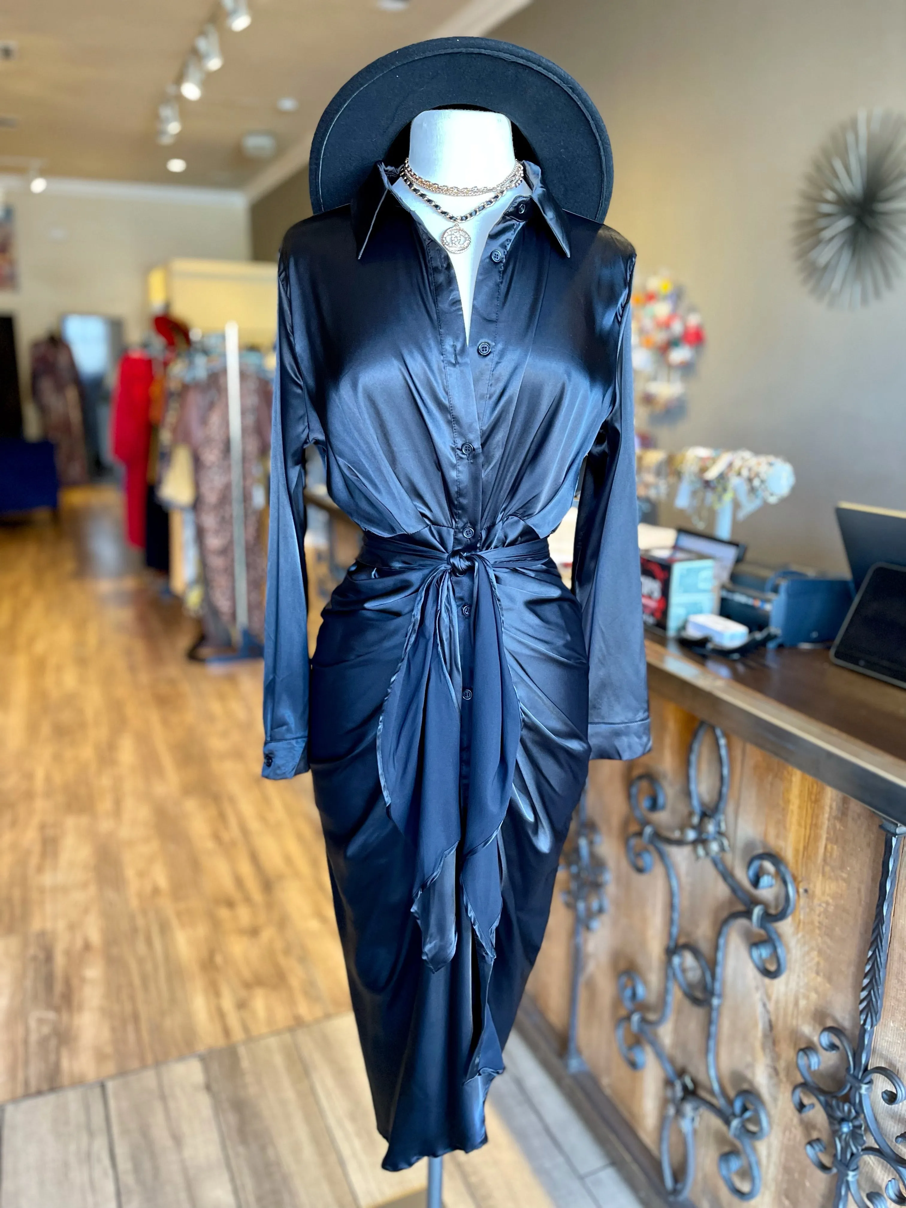 Shirt Tye Ruched Dress