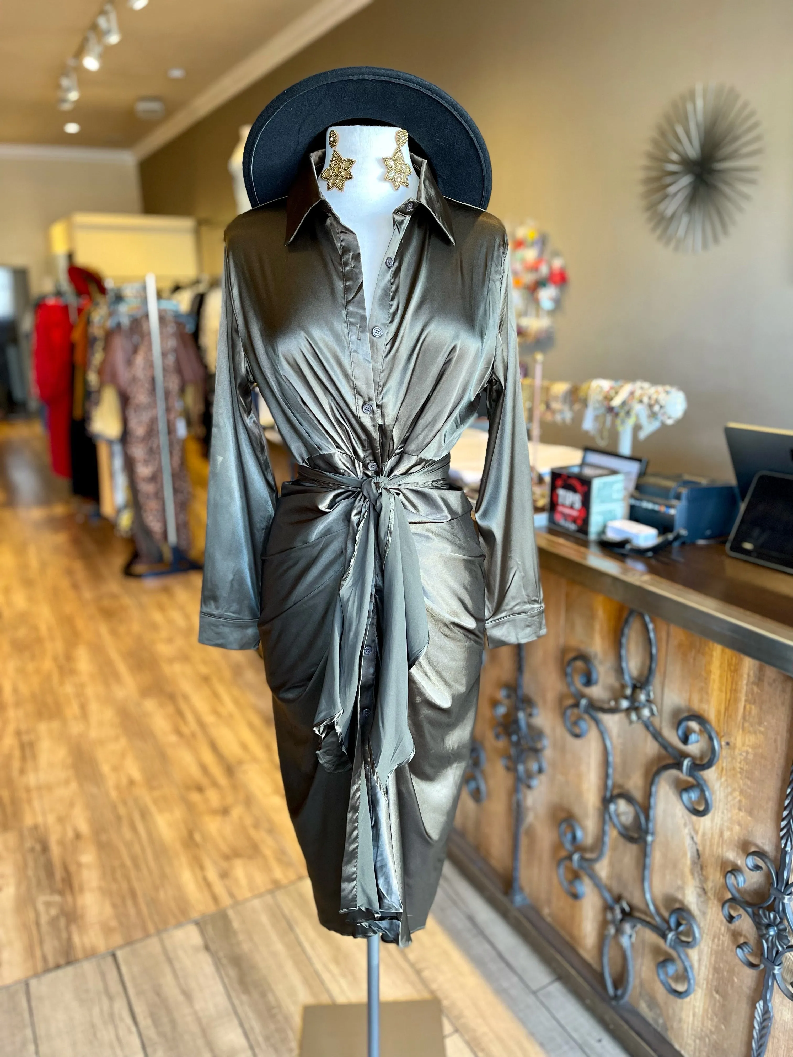 Shirt Tye Ruched Dress