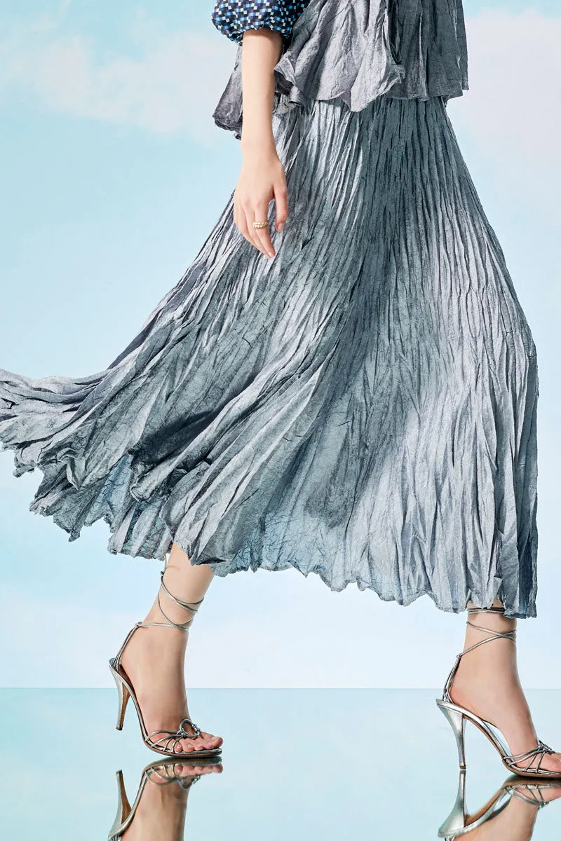Silver Wrinkle Pleated Skirt