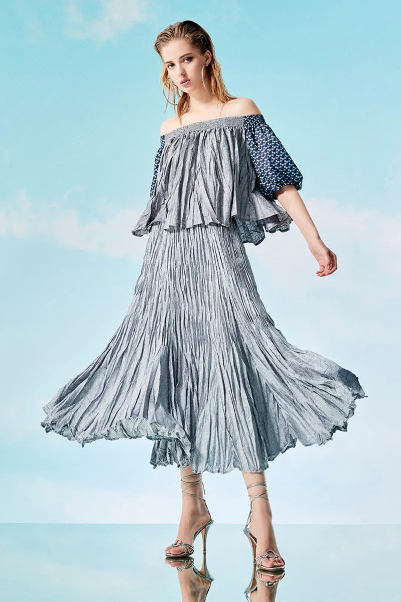 Silver Wrinkle Pleated Skirt