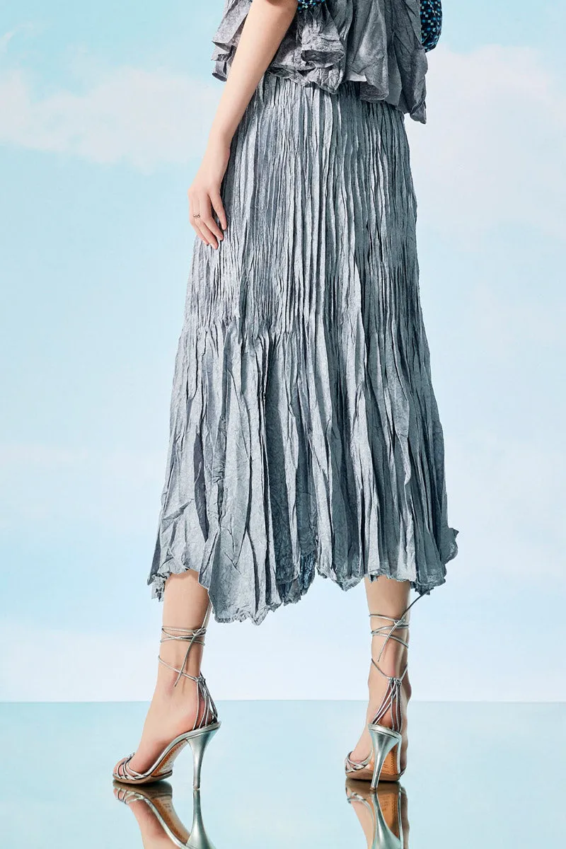 Silver Wrinkle Pleated Skirt