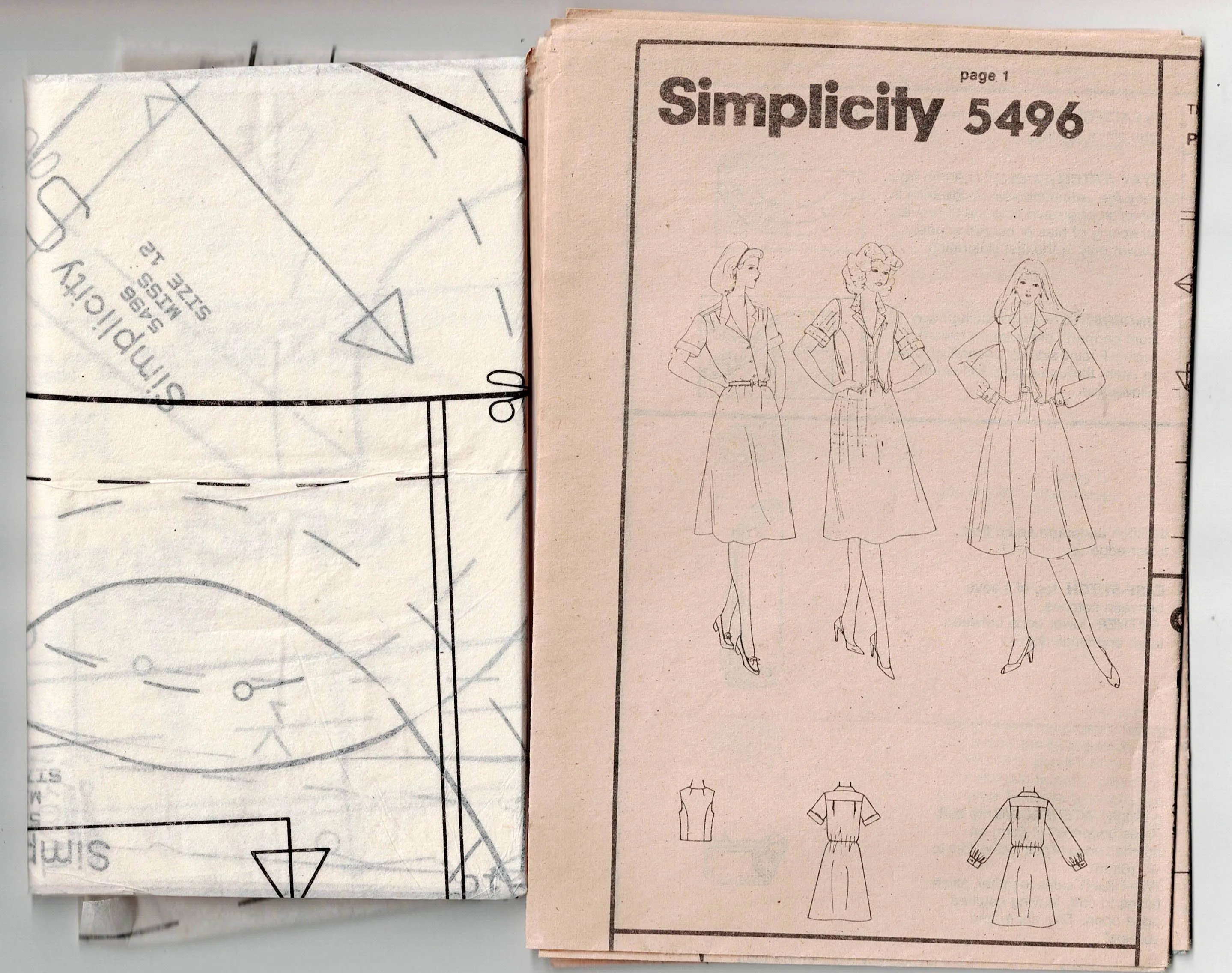 Simplicity 5496 Womens Pullover Shirtdress & Reversible Vest 1980s Vintage Sewing Pattern Size 12 Bust 34 Inches