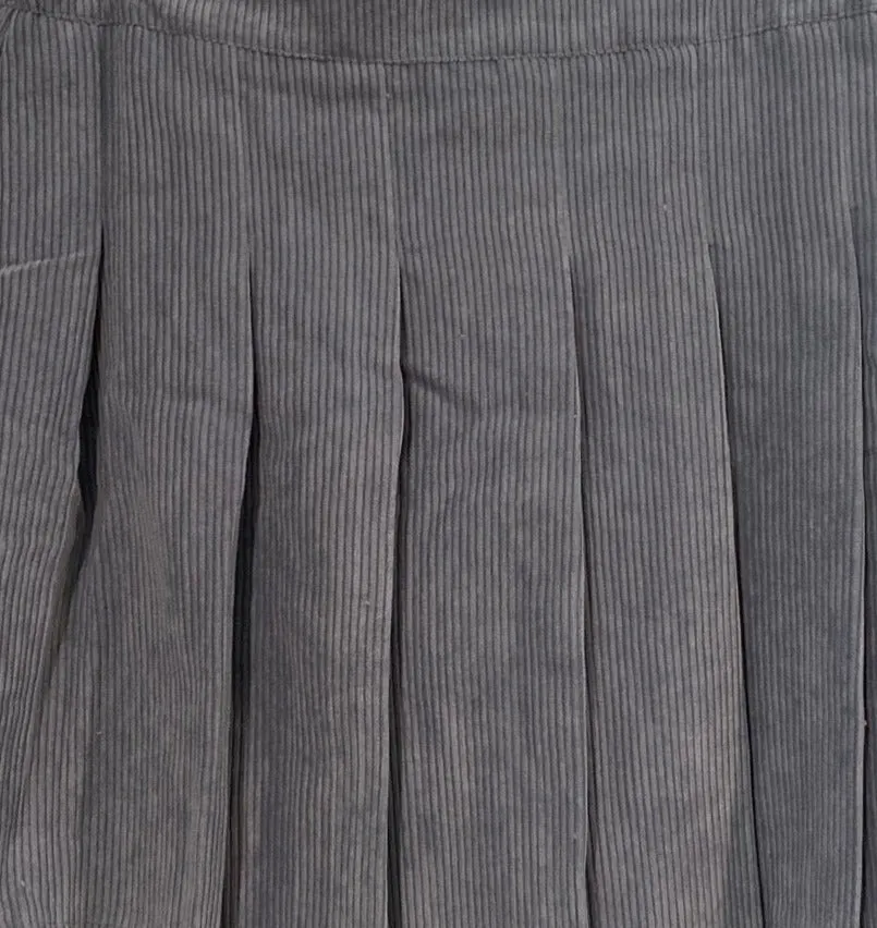 Size Large Blue A-line Corduroy Pleated Mini Skirt