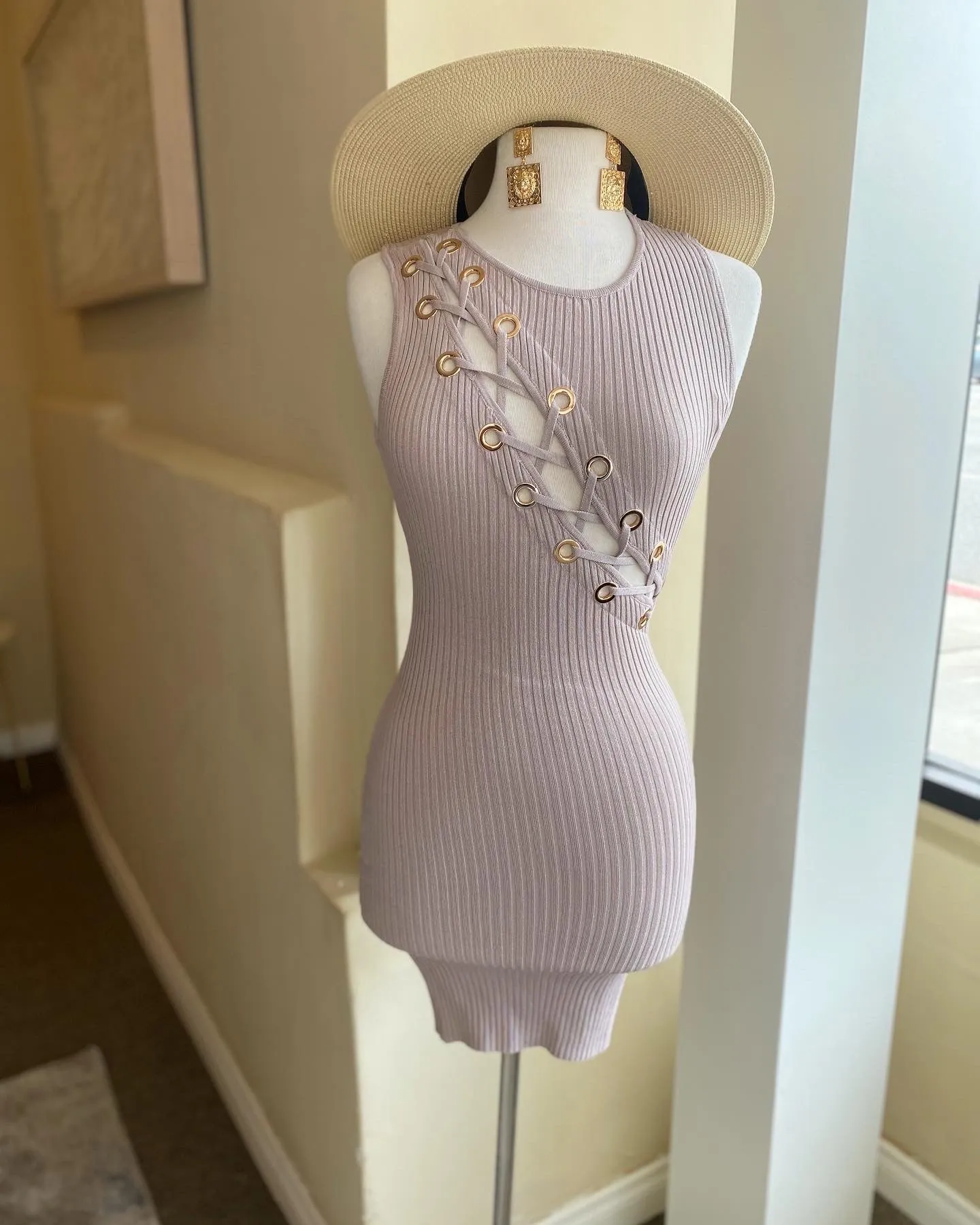 Sleeveless Grommet Mini Dress