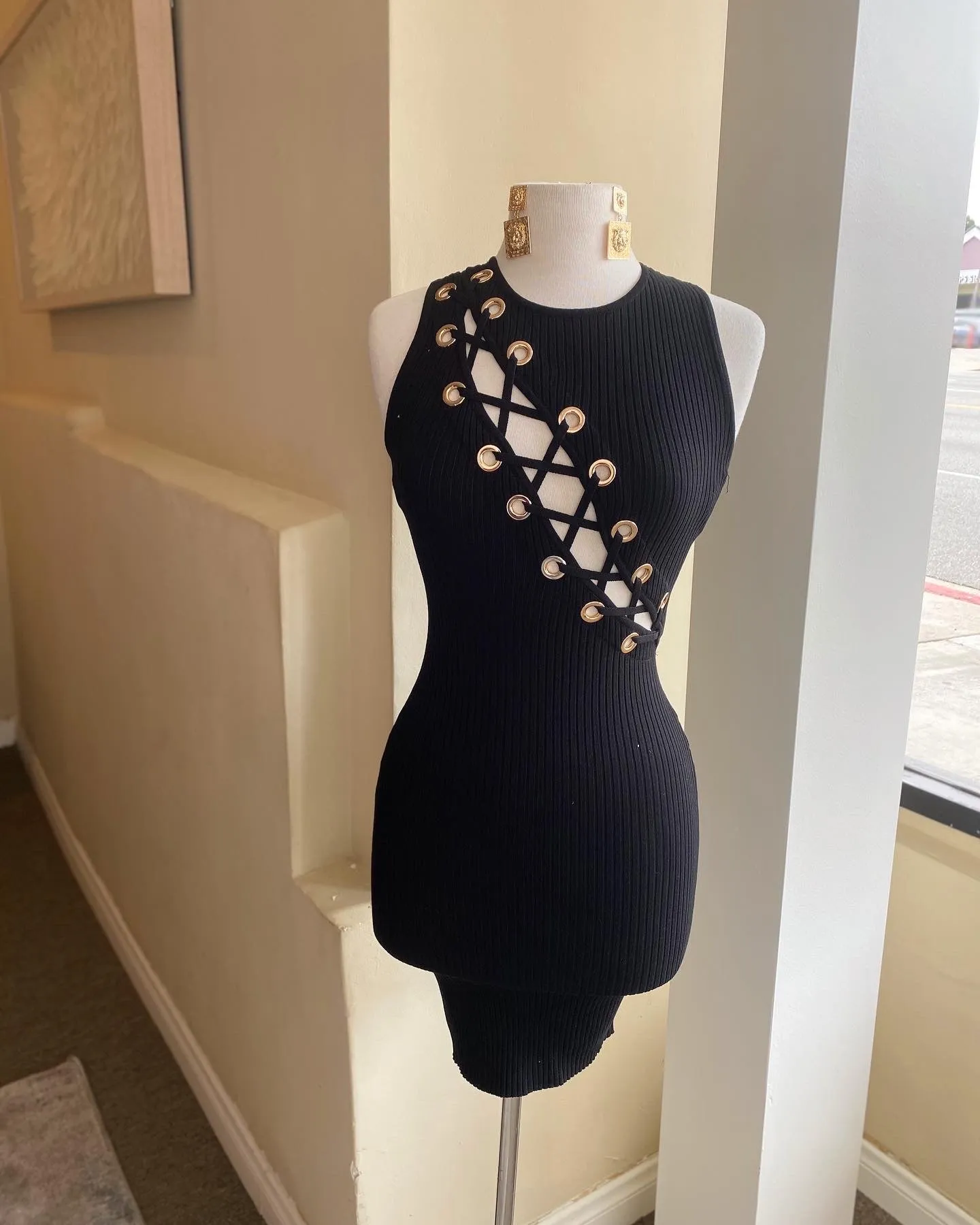 Sleeveless Grommet Mini Dress