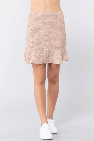Smocked Ruffle Print Mini Skirt