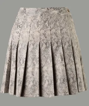 Snake Print Pleated Skirt