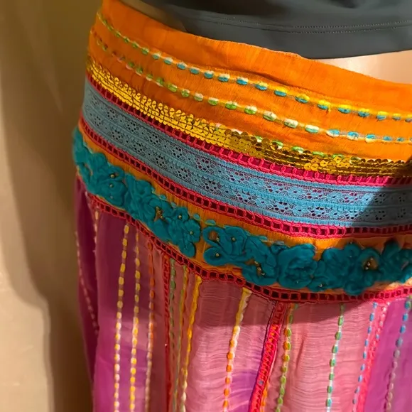 Soft Surroundings Boho Beaded Embellished Maxi Skirt sz L PL