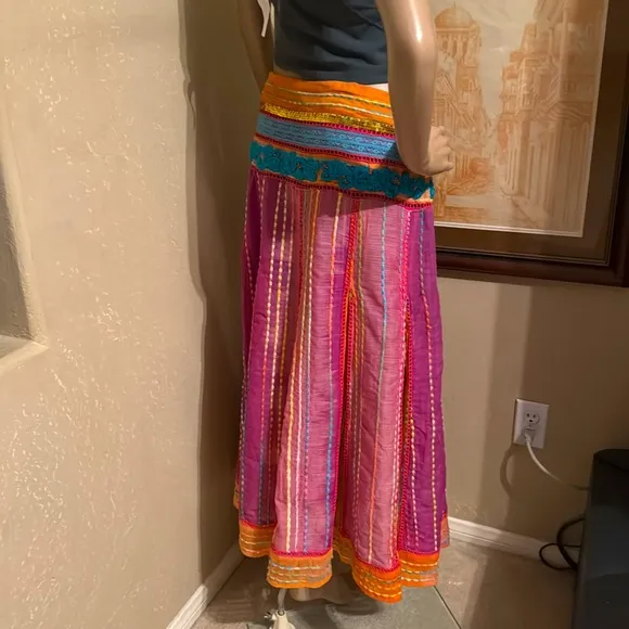 Soft Surroundings Boho Beaded Embellished Maxi Skirt sz L PL
