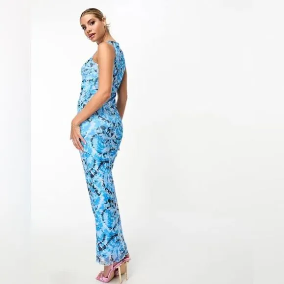 Something New Serena Print Sleeveless Mesh Maxi Dress Malibu Blue Aop Violeta S