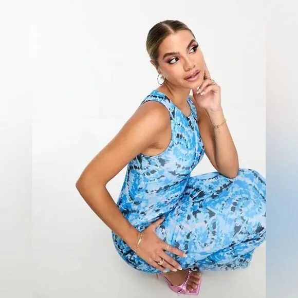 Something New Serena Print Sleeveless Mesh Maxi Dress Malibu Blue Aop Violeta S