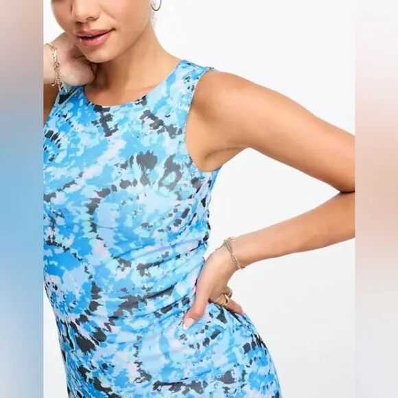 Something New Serena Print Sleeveless Mesh Maxi Dress Malibu Blue Aop Violeta S