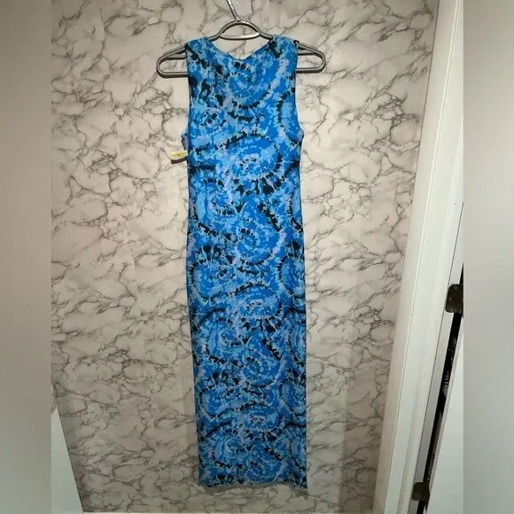Something New Serena Print Sleeveless Mesh Maxi Dress Malibu Blue Aop Violeta S