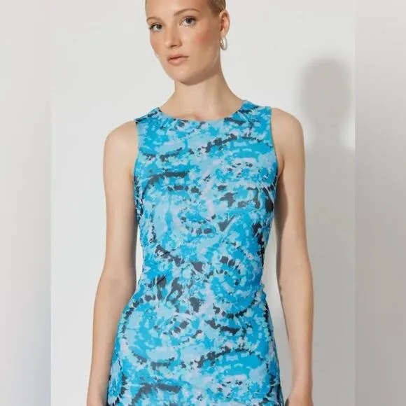 Something New Serena Print Sleeveless Mesh Maxi Dress Malibu Blue Aop Violeta S