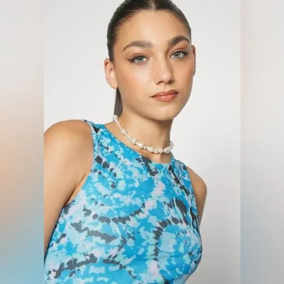 Something New Serena Print Sleeveless Mesh Maxi Dress Malibu Blue Aop Violeta S
