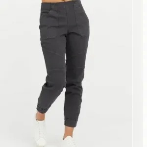 SPANX Stretch Twill Cargo Jogger Pants Women's Washed Black Size large