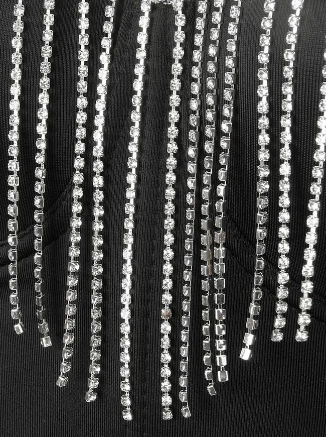 Sparkly Fringe Diamond Rhinestone Tassel Crop Top Corset Bra