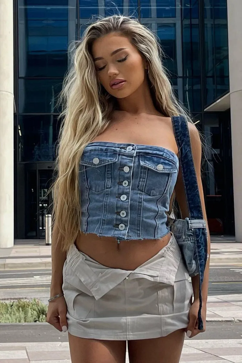 Stone Cargo Button Front Mini Skirt - Archie