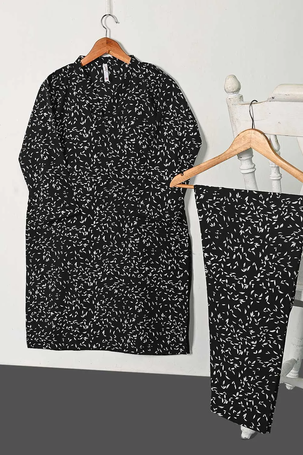 STP-129A-Black -  2PC GEORGETTE CREPE DIGITAL PRINTED STITCHED
