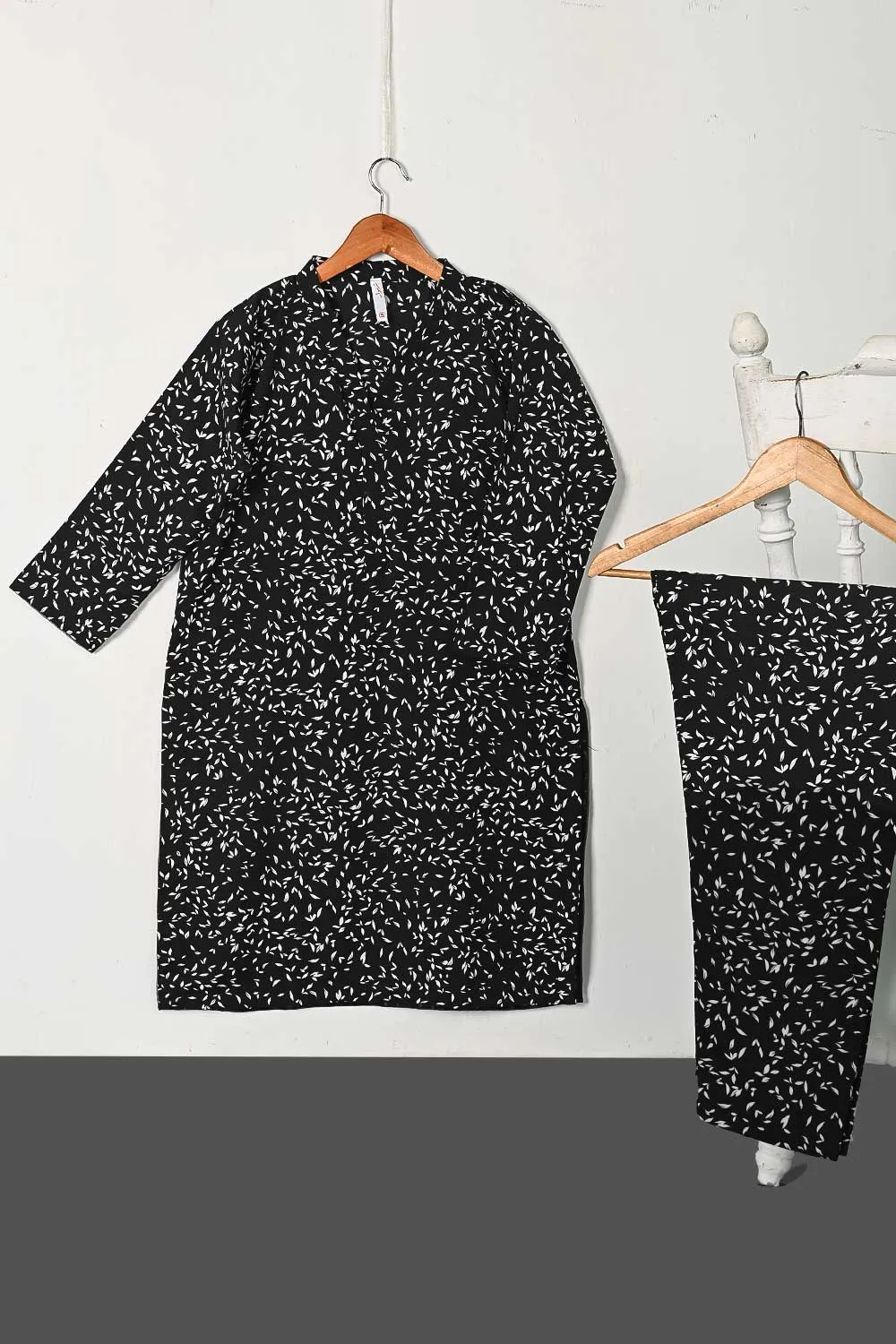 STP-129A-Black -  2PC GEORGETTE CREPE DIGITAL PRINTED STITCHED