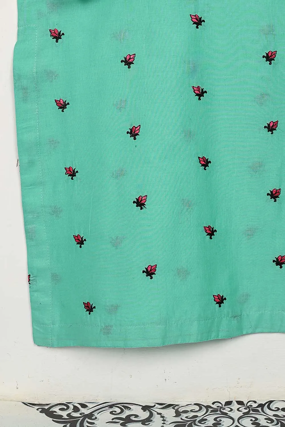 STP-143D-SeaGreen - 2PC COTTON EMBROIDERED STITCHED